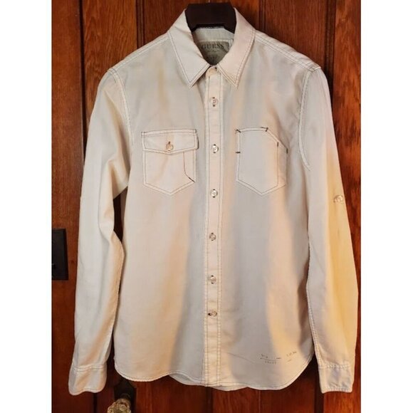 Vintage GUESS XS White Cotton Denim Shirt USA 1981 Collection Button-Down - Picture 1 of 13